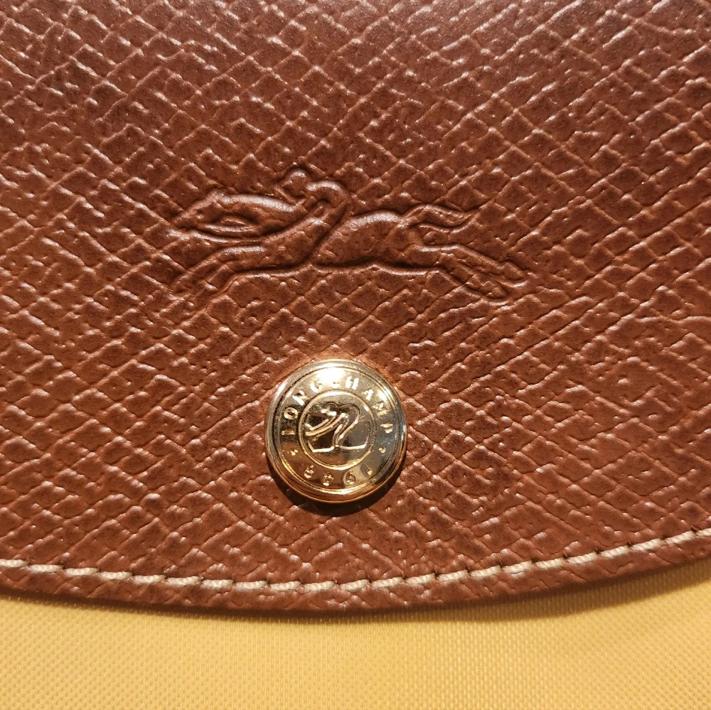 Longchamp Yellow and Brown Le Pliage Top-Handle Bag